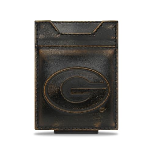 ZEP-PRO NCAA Georgia Bulldogs Burnished Leather Magnetic Front Pocket Wallet, Slim Stylish for Men
