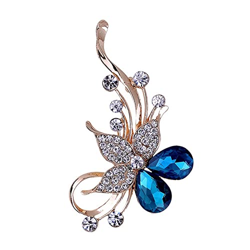 RWRAPS Damen-Brosche, Elegante Kristall-Blumen-Brosche, Schmuck, goldene Mode, Damen-Accessoires, dunkelblaue/hellgraue Farben, Exquisite Broschen (Metallfarbe: Grau) (B2)