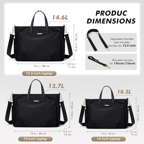 Laptop Shoulder Bag 14 Inch, Computer Shoulder Bag Large Work Tote Bag for Women, Laptop Carrying Case Stylish Handbag for Business Travel (Black)2