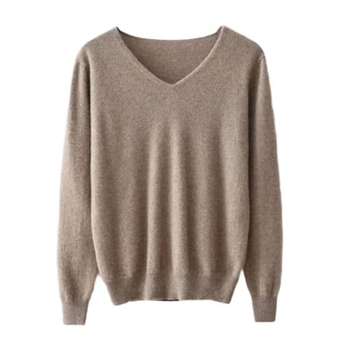 Women's V-Neck Cashmere Long Sleeve Sweater - Fall Winter Flat Knitted Versatile