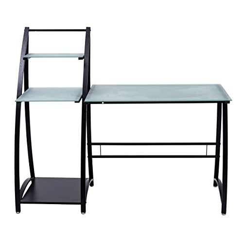 TANGKULA Computer Desk Glass Top Computer Workstation Compact Home