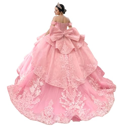 Mouccy Princess Pink Tulle Quinceanera Dresses with Ruffles 2026