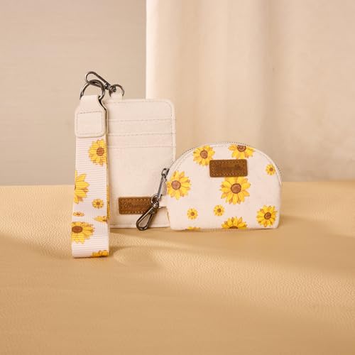 Image of Wrangler KeyChain Wristlet Wallets for Women Sunflower Floral Dual Pouch Wristlet Western Credit Card Holder Wallet with Zipper Pocket