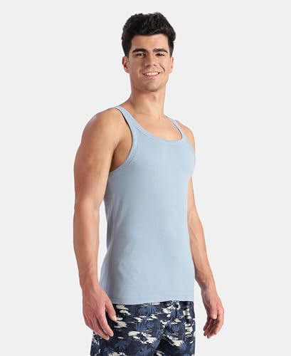 Image of Jockey US26 Men's Super Combed Cotton Rib Square Neck Gym Vest Faded Denim XXL
