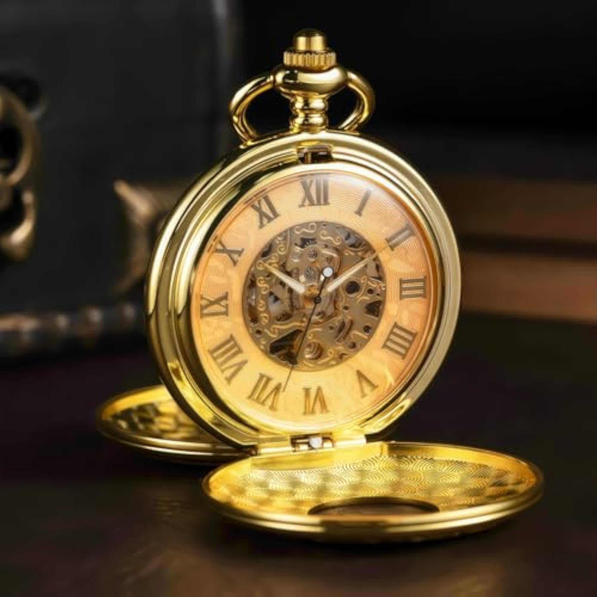Skeleton Mechanical Pocket Watch with Roman Numerals