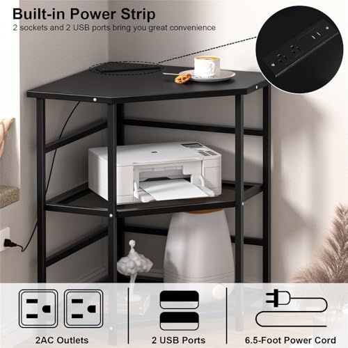 Soporte de CPU en esquina para torre PC con tomas de corriente y puerto USB, para oficina y hogar, estante de almacenamiento miniatura 6