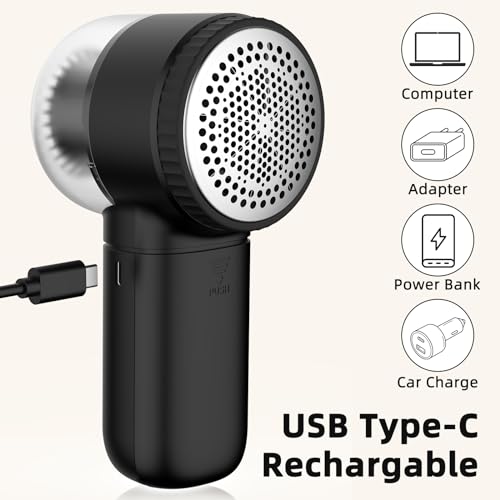 Fabric Shaver Electric Lint Remover Rechargeable Sweater Shaver Dual Protection Removable Bin Easy Remove Fuzz Lint Pills Bobbles (Black) - Image 5
