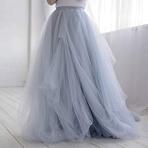 WDPL Women's High Waist Maxi Blue Cowl Wedding Tulle Bridal Skirt with Long Train2