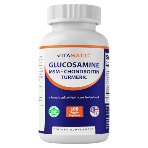 Vitamatic Glucosamine Chondroitin MSM 180 Veggie Capsules – Joint Support Supplement for Women & Men – Shellfish Free, Non-GMO