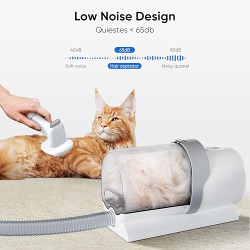 Image of NEWBULIG 5-in-1 Pet Grooming Vacuum Kit, 2.5L Dust Cup, 3 Suction Modes and 5 Groomer Tools, Dog Clippers with Cordless Low Noise for Cats, Dogs Other Animals Hair Trimmer