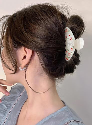 Image of LILIE&WHITE Christmas Gift Acrylic Cherry Letter Hair Clips For Women With RhinestonesInitial Hair Claws For Thick Hairs Trendy Monogram Large Clips Fashion Big Claw Clip Jewelry Gift Alphabet E