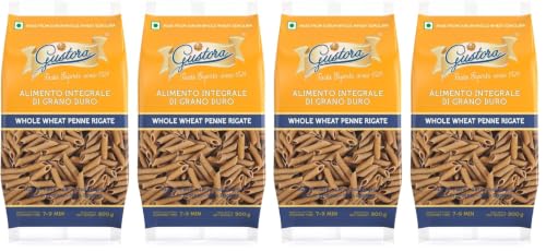 Image of Gustora Whole Wheat Penne Pasta, 1kg (Pack of 4 x 500g) | Authentic Italian Pasta with Al Dente Texture |100% Durum Whole Wheat Semolina | Zero Maida | High Fibre | Vegetarian