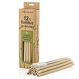 Pajillas de bambú reutilizables - juego de 12 piezas de pajillas bio-lógicas con cepillo de limpieza