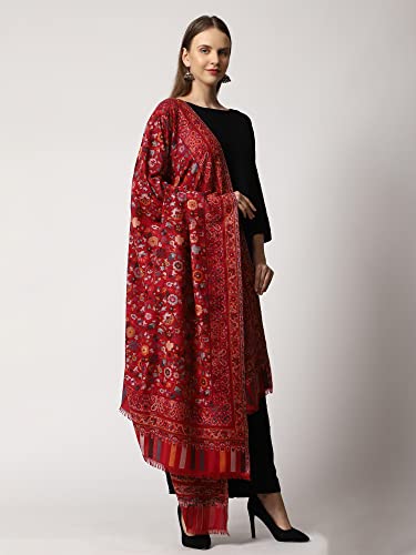 Women's Kashmiri Kani Woven Wool Shawl (2J2) Free Size Maroon3