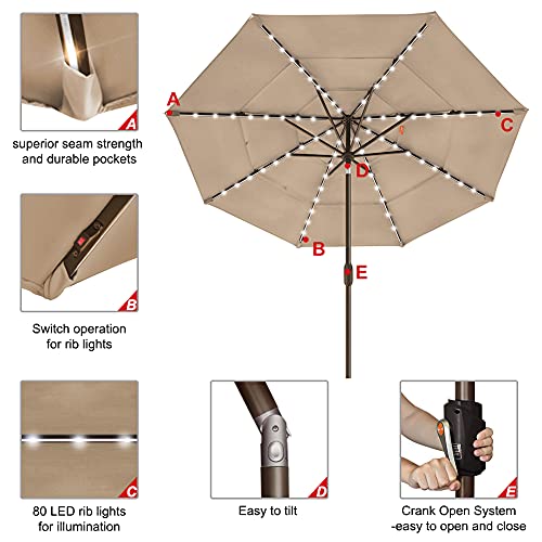 EliteShade USA 10-Year-Non-Fading Sunumbrella Solar 9ft 3 Tiers Market Umbrella with 80 LED Lights Patio Umbrellas Outdoor Table with Ventilation,Heather Beige - Image 4