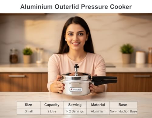 Image of Prestlee Aluminium 2 Litres Pressure Cooker | Outer Lid | Faster & Healthy Cooking | Gas Stove Compatible | ISI Certified | 5 Years Manufacturer's Warranty | Silver