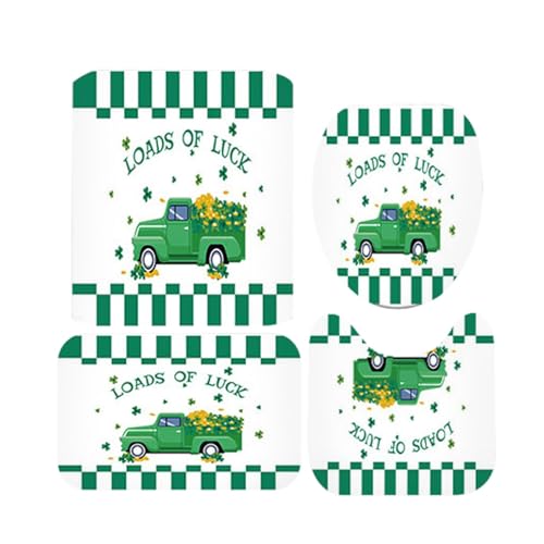 Juego de 4 cortinas de ducha para el día de San Patricio, cortina de baño de trébol de la suerte, alfombras de baño antideslizantes, cubierta de tapa de inodoro, alfombrilla de inodoro en U para