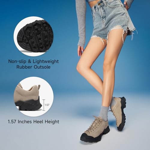 Image of BEAU TODAY Chunky Sneakers for Women,Barefoot Hiking Shoes for Women,Wide Toe Box Non-Slip Outdoor Sneakers,Suede Walking Shoes for Trekking Trail Climbing