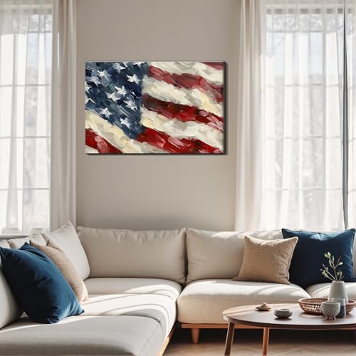 Image of Framed Bald Eagle American Flag Wall Art, Patriotic Rustic Canvas Art Pictures, USA Eagle Wall Decor, Made in USA Ready to Hang for Office Man Cave Living Room