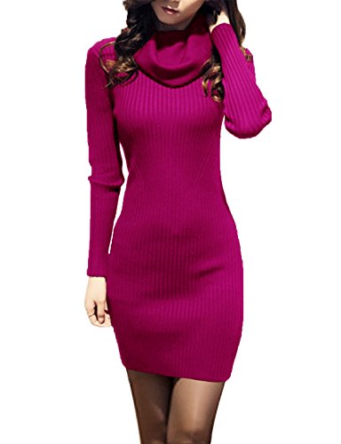 Image of v28 Sweater Dress for Women Ribbed Knit Fitted midi Sexy Fall Winter Bodycon Cowl Neck Dresses