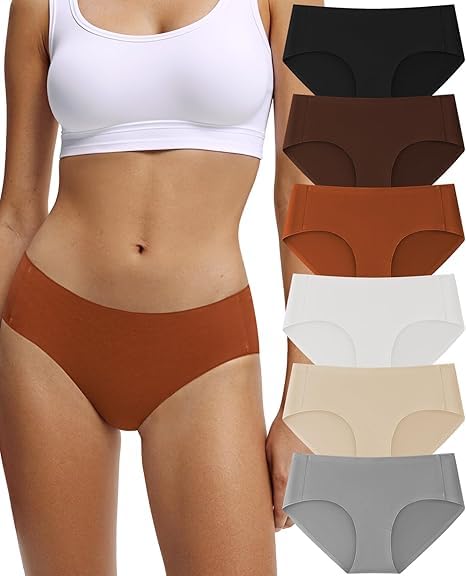 louryn koulyn Seamless Cotton Underwear for Women No Show Bikini Panties Full Coverage Soft Comfort Hipsters 6 Pack-picture-26