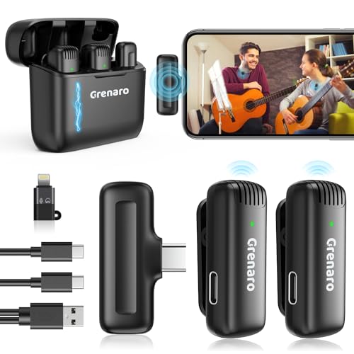 GRENARO J13 Wireless Microphone, Noise Reduction Lapel Mic with Charging Case, Wireless Mic for Video Recording, YouTube, Facebook, Support System for Type C & iPhone (Dual Channel Universal Version) GRENARO J13 Wireless Microphone, Noise Reduction Lapel Mic with Charging Case, Wireless Mic for Video Recording, YouTube, Facebook, Support System for Type C & iPhone (Dual Channel Universal Version)
