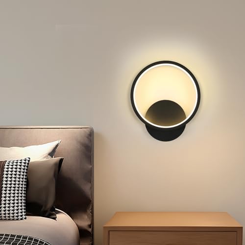 Riserva Aplique de Pared Interior Moderna, 12W Diseño Redondo Lámpara de pared LED, 3000K Luz Cálida, Apliques de Pared in Acrílico para Dormitorio, Estudio, Comedor, Pasillo, Escalera, Negro - imagen 8