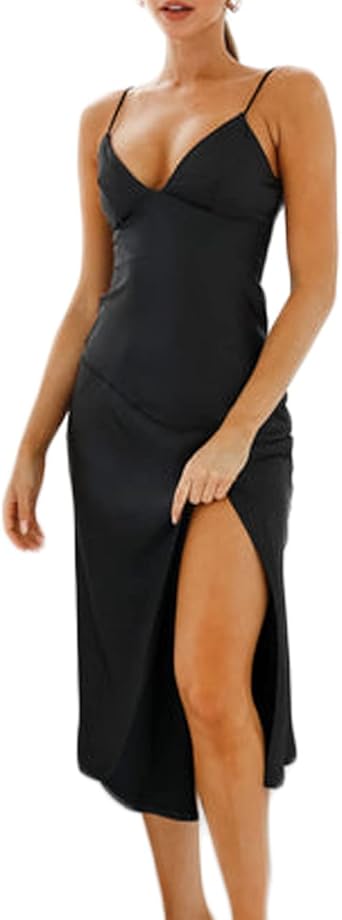 Satin Silk V Neck Slip Maxi Dress 