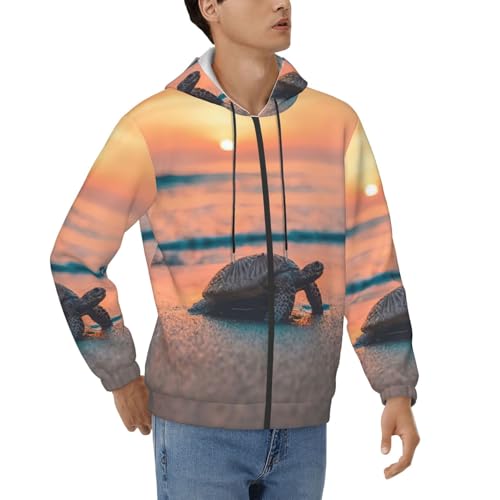 Sweat à capuche tortue de mer zippé pour homme | Veste légère de plage