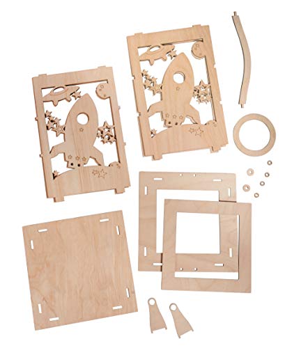 Rayher Wooden Lantern Building Kit with Rocket Design, DIY Wood Craft Set including 15 slot-together Pieces, natural wood - Image 3