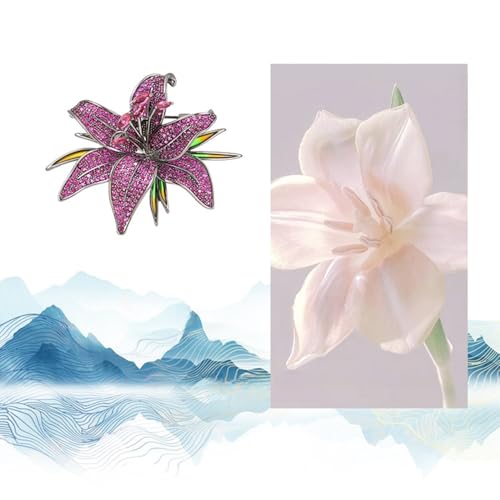Image of Lily Flower Wedding Statement Brooch Art CZ Lapel Pin Austrian Crystal Leaf Bouquet Clusters Brooches Elegant Dress Suit Sweater Accessories for Women Ladies Party Prom Xmas Jewelry Gift