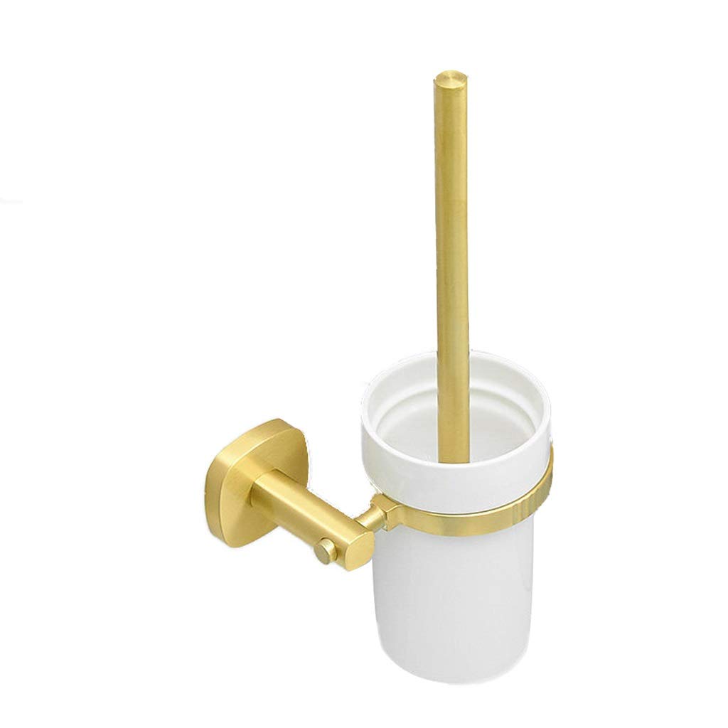 Nff Spazzola E Supporto per La Toilette, con Base A Muro A Muro Pennello per La Toletta Dorato, Manico Lungo con Setole Flessibili A 360 ° Spazzola da Toilette Flessibile 40 Cm