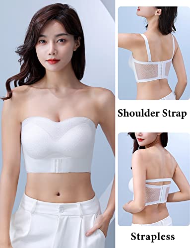 Front Closure Strapless Bras Push Up Bandeau Bra Big Busted Minimizer For Wedding Dress 3Xl White #TOP5