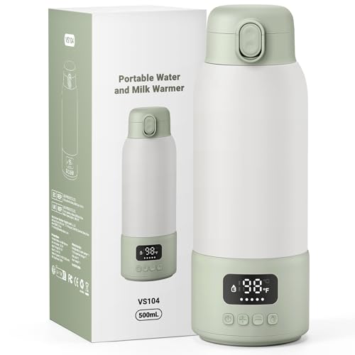 Image of LucGee Portable Bottle Warmer for Travel - Baby Bottle Warmer for Breast Milk & Water, Milk Warmer with Fast Heating, 17 Ounces Large Capacity and Long Battery Life for Car Airplane Outdoor (Green)