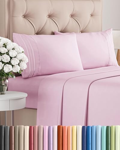 Queen Size 4 Piece Sheet Set - Comfy Breathable & Cooling Sheets - Hotel Luxury Bed Sheets for Women & Men - Deep Pockets Easy-Fit Soft and Wrinkle Free Sheets - Light Pink Oeko-Tex Bed Sheet Set