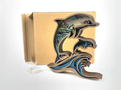 Yootick Dolphin Decor,Dolphin Figurines,Ocean Decor,Coastal Decors,Rustic Decor,Cabin Decor,Wood Wall Decor,Christmas Wooden Dolphin Wall Art Carved,Hollowed Out Multi-Layered Dolphin Shape Ornaments…