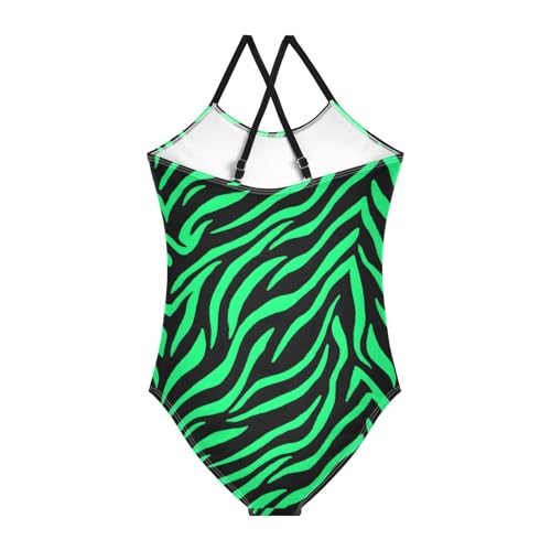Green Zebra Pattern Girls One Piece Swimsuits Summer Quick Dry Beach Bathing Suit2