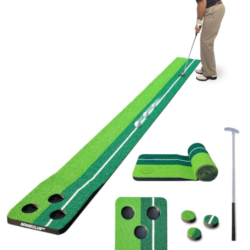 Image of SENSECLUB Indoor Putting Green Foldable Putting Green Golf Game Set Golf Gift for Men - 30x240cm with Putter