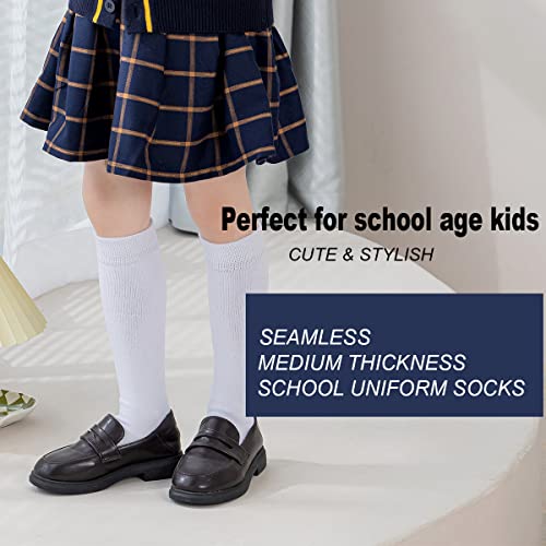 Marchare Girls Knee High Socks Kids Boys School Uniform Seamless Cotton Socks Stockings White 3 Pack 5-7 Years #TOP1