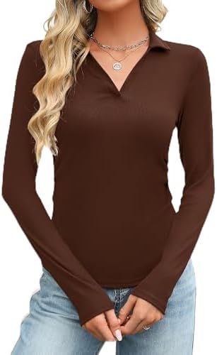 Roupas femininas da moda outono manga longa negócios casual tops gola V camisas polo slim fit roupas...
