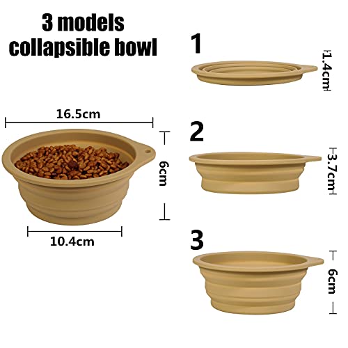 SLSON 2 Pack Hond Inklapbare Bowl Grote Draagbare Hond Bowl Huisdier Voeding Bowl Hond Voeding Water Bowl Huisdier Reizen Bowl met karabijnhaak voor huisdier Binnen en Outdoor Activiteit (Navy + Khaki) - Afbeelding 3
