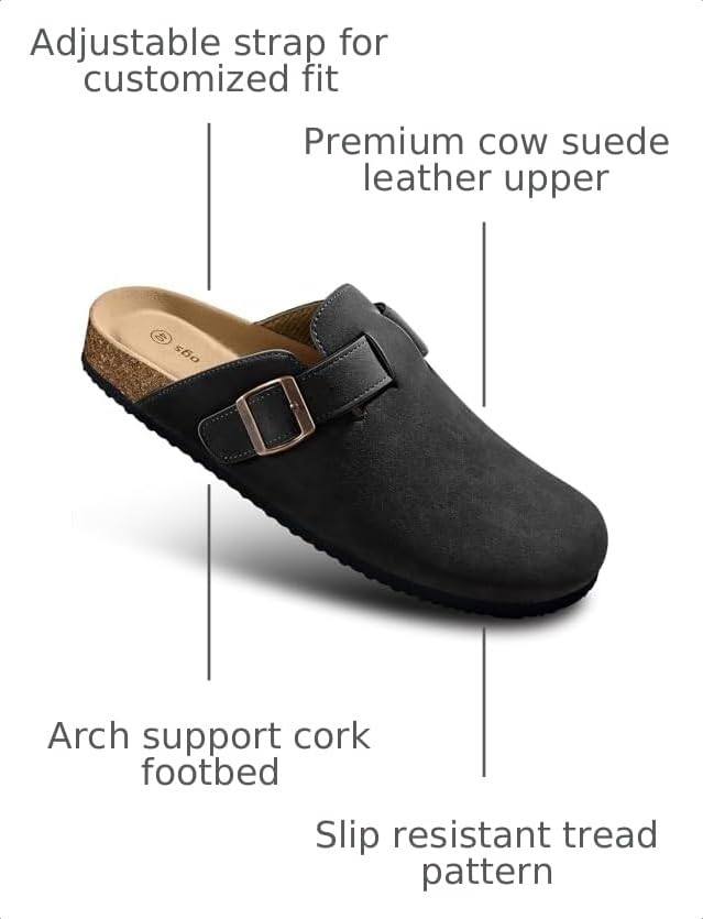 Image of BULLIANT Women Clogs-Fleece-Lined Suede Mules Slippers Nurse Shoes Unisex-Memory Foam Arch Support Cork-Footbed