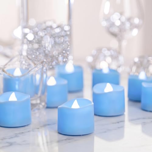 Image of Homemory 12-Pack Light Blue Flameless Battery Tea Light Candles, 200+ Hours | Flickering LED Tealights for Navy Weddings, Votive Holders, Romantic Nights, Memorial Tables, Advent Tea and Cozy Home Decor