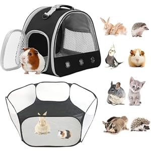 2-Pack Guinea Pig Carrier and Playpen Set – Breathable Pet Playpen Pop Open Outdoor/Indoor Exercise Fence, Portable Small Animal Backpack for Bearded Dragon, Rabbits, Hamster, Chinchillas