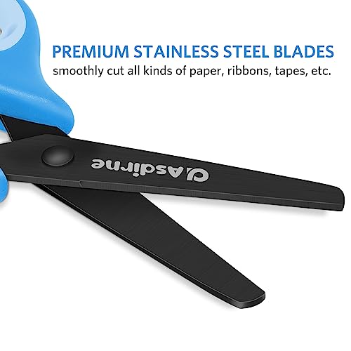 Asdirne Kinderschere, Sicherheitsschere, Bastelschere mit stumpfer Spitze, Edelstahl-Klingen und weichem Griff, ideal für Zuhause und Schule, Blau, 13,5 cm