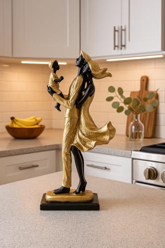 Image of Xtore Lavish Golden Black Resin Couple Statue with Child for Home Decor (Pack of 1, Black & Golden)