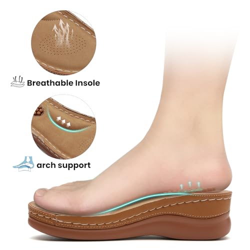 Tilocow Sandals for Women High Arch Support Flip Flops Wedge Sandals Comfortable Beach Shoes Dressy Summer Casual Sandals4