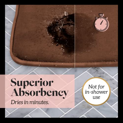 Genteele Memory Foam Bath Mat Non Slip Absorbent Super Cozy Velvet Bathroom Rug Carpet (17 inches X 24 inches, Brown)