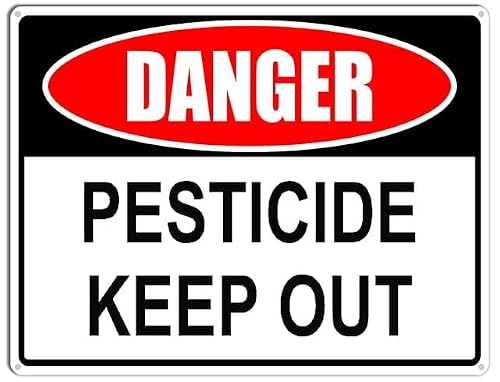peiyeety Danger Sign Pesticides KeepSign Aluminum Tin Sign for Home Coffee Bar Wall Decor 8X12 Inch