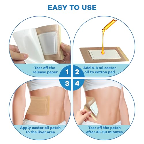 Image of 20Pcs Castor Oil Pack Wrap, Portable Castor Oil Packs, Disposable Castor Oil Patches, Anti Leakage Organic Cotton Castor Oil Pads for Stomach /Liver (Oil Not Included), 7.9 inch x 5.9 inch
